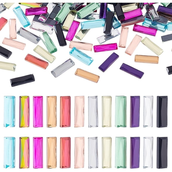 240Pcs Flat Back Sew On Gems 12 Colors Rectangle Faceted Glass Rhinestone Cabochons No Hole Glass Rhinestone Gems for Garments Dress Crafts Jewelry Decoration 15x5x3mm