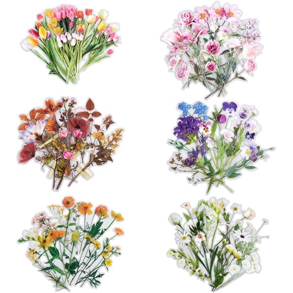 240Pcs Floral Stickers Natural Flower Sticker PET Self-Adhesive Botanical Journaling Sticker Decorative Nature Aesthetic Decal for Scrapbooking Junk Journal Cards Laptop Paper Crafts 1set