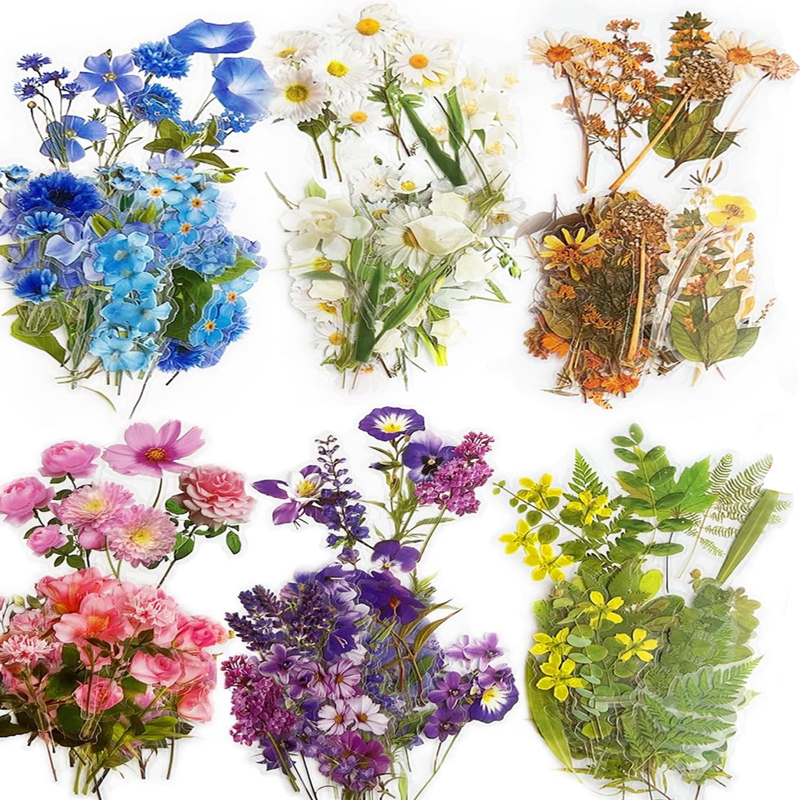 240Pcs Flower Stickers - 6 Floral Designs, Self-Adhesive Scrapbook Stickers for Journaling, Card Making, Planners, DIY Crafts, Water Bottle, Cell Phone, Adult Card Making Letters DIY(240)