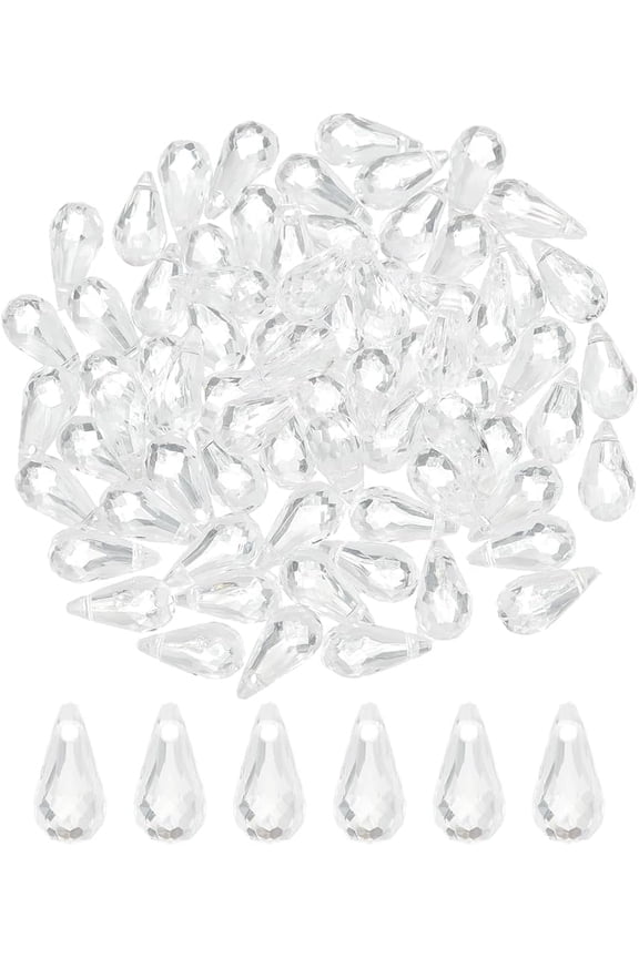 240Pcs Large Faceted Teardrop Charms Acrylic Teardrop Beads Top Drilled Transparent Drop Dangle Pendants Tear Drop Charm Beads Hanging Ornament Bulk for Earring Bracelet Jewelry Making