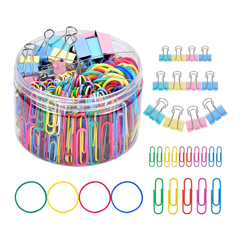 240Pcs Paper Clips Binder Clips,Colored Office Clips Set Assorted Sizes Paperclips Paper Rubber