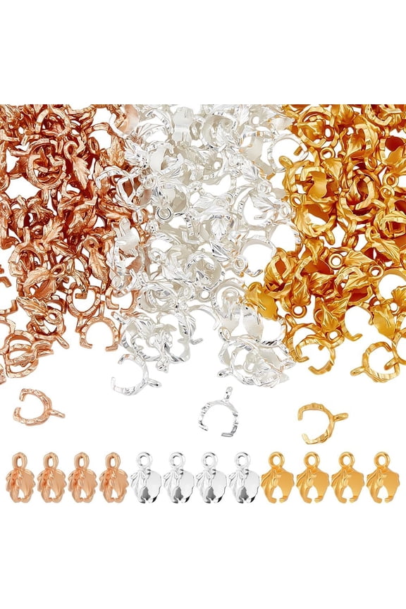 240Pcs Pinch Bail Clip Clasp 3 Color Alloy Leaf Snap on Bail Bead Pendant Connector Dangle Charm Jewelry Finding for Jewelry Making Accessory Supplies Necklace Bracelets DIY Craft
