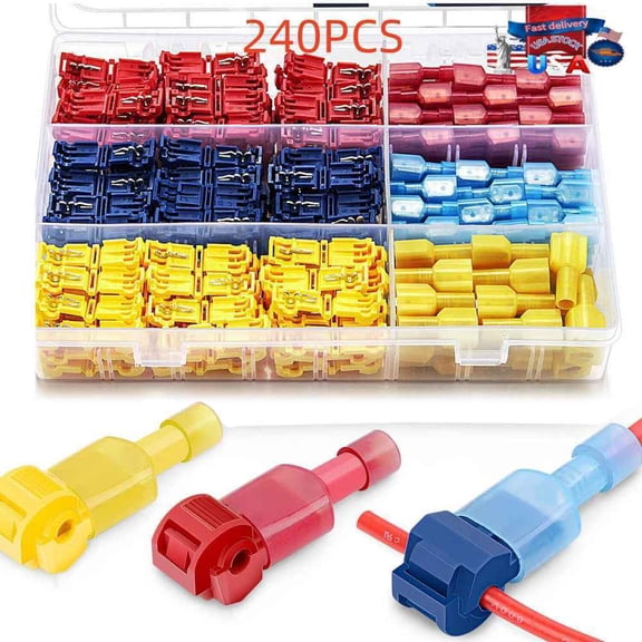 240Pcs Quick Splice T-Tap Insulated Crimp Terminals Kit Spade Wire Connectors US