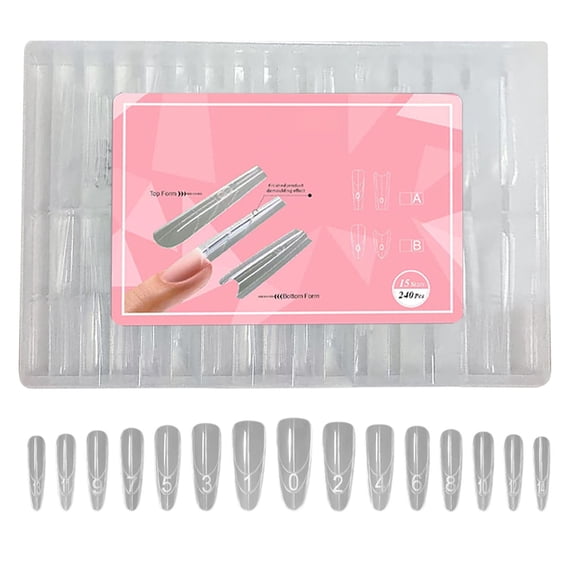 240Pcs Sandwich D Ual Forms For Top & Bottom Long Coffin Nail With Lines For Quick Nail Extensions Reusable Full Cover Acrylic Gel Extension Forms