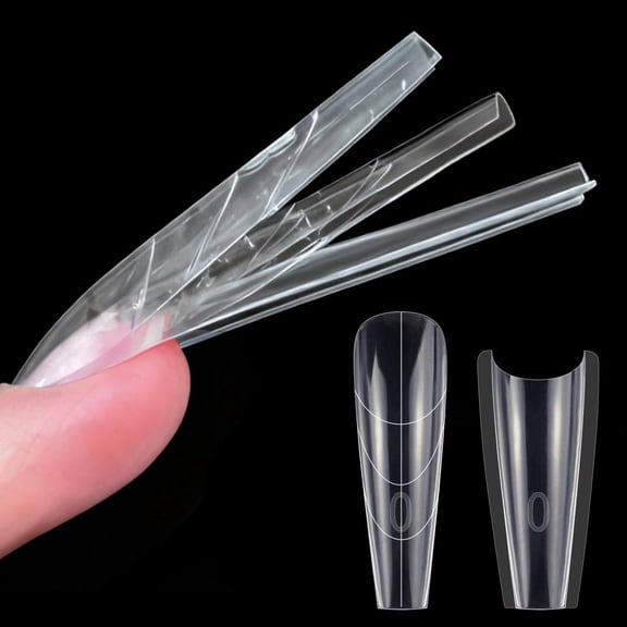 240Pcs Sandwich Dual Forms for Polygel Top & Bottom Long Coffin Nail Mold with Guide Lines for Quick Nail Extensions Reusable Full Cover Acrylic Builder Gel Extension Forms Molds