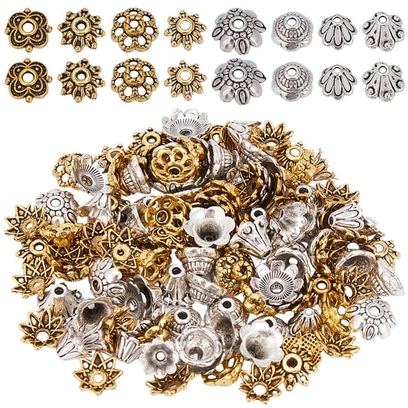 240Pcs Spacer Bead Caps Bulk Bead End Caps Silver Alloy Tibetan Style Flower Textured Stoppers Small End Caps