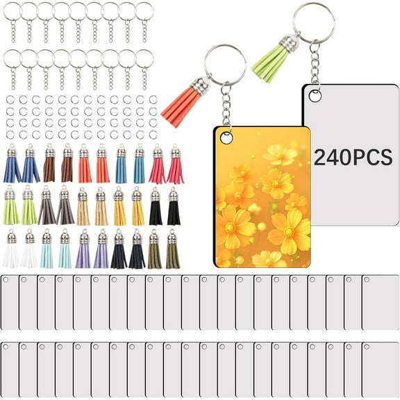 240Pcs Sublimation Keychain Blanks Double Sides 80 MDF Sublimation Keychains Blank with 160 Rings and Clips