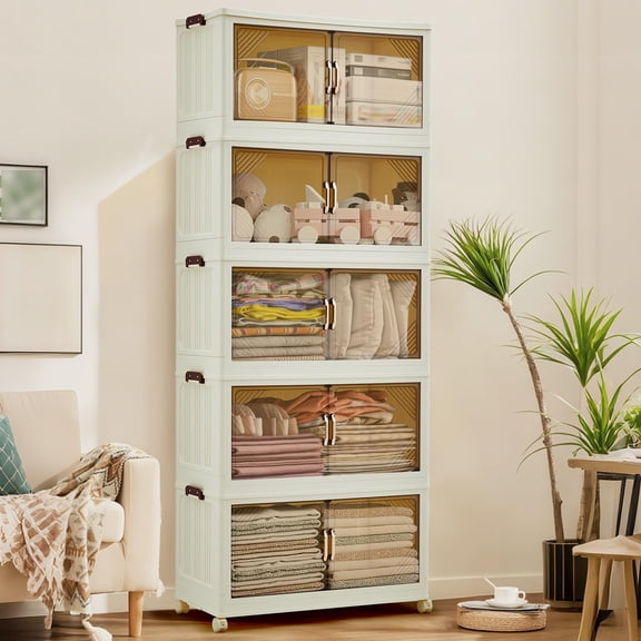 240QT Stackable Storage Bins, Collapsible Storage Box, Plastic Storage Bins with Lids & Lockable wheels, Closet Organizers for Home, Dorm, Office