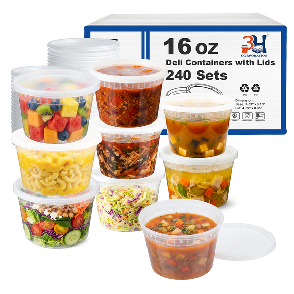 (240Sets) 16 oz Deli Containers with Lids for meal prep, bpa free pint containers for fruit, ice cream