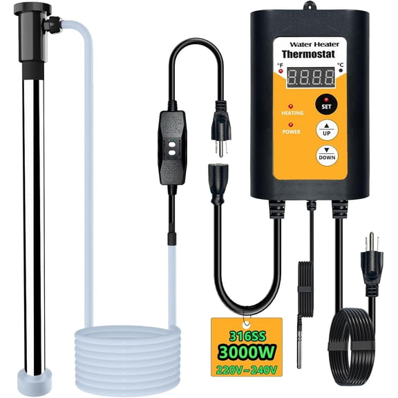 240V 3000W Portable Fully Submersible Electric Pool and Hot Tub Immersion Water Heater with Gfci Plug, rmostat for Bathtub, Baptistry, Baptismal, Inflatable, Swimming Above Ground Pools