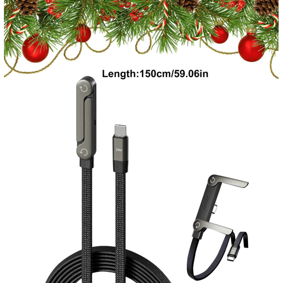 240W 2-in-1 Charger Cable with Built-in Stand – Invisible Holder Type-C to Lightning Cord, 1.5m Length for Smartphones & Tablets (240W TypeC-TypeC )