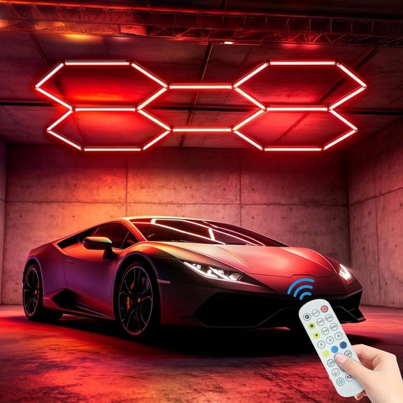 240W 24 Panel RGB Hexagon LED Garage Light Music Sync Remote 358 Color for Gaming Gym Studio