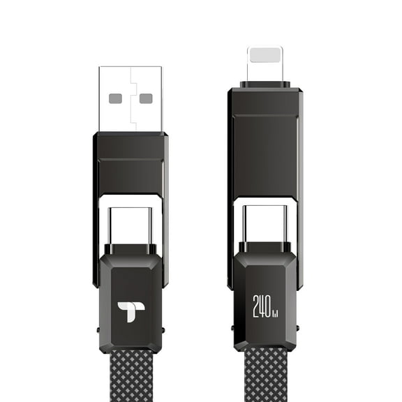 240W 4-in-1 Data Cable Super Fast Charging Cable,with Data Sync,480Mbps,USB C Charging Cord Combo Type C/USB A/L Port for iPhone/iPad/Samsung/Laptop