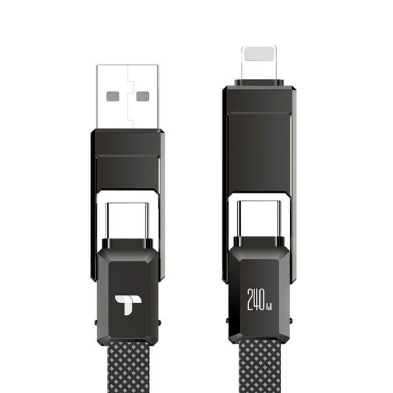 240W 4-in-1 Data Cable Super Fast Charging Cable,with Data Sync,480Mbps,USB C Charging Cord Combo Type C/USB A/L Port for iPhone/iPad/Samsung/Laptop