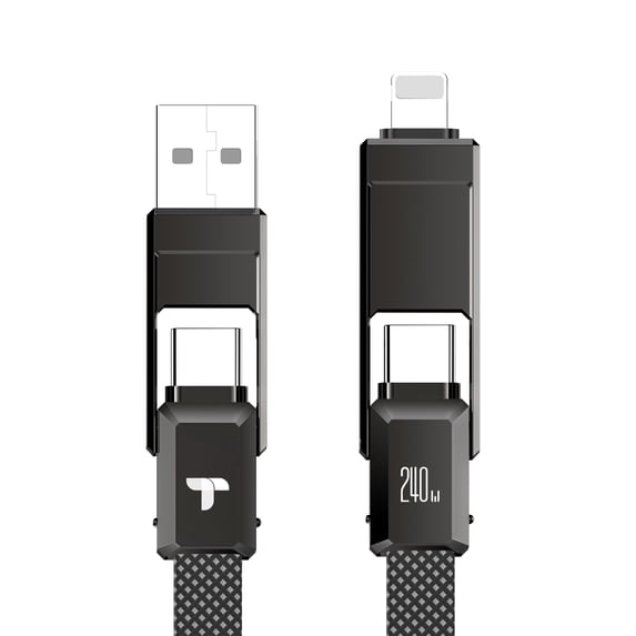 240W 4-in-1 Data Cable Super Fast Charging Cable,with Data Sync,480Mbps,USB C Charging Cord Combo Type C/USB A/L Port for iPhone/iPad/Samsung/Laptop (2m)