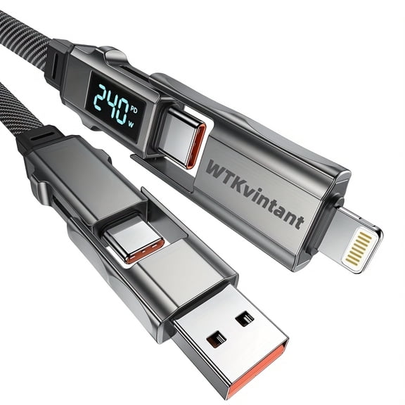 240W 4-in-1 Fast Charging Cable with Real-Time Digital Display, - Extension Suitable for Smartphones/Tablets/-Ebikes, Compatible for & Devices, Data Transfer Cable