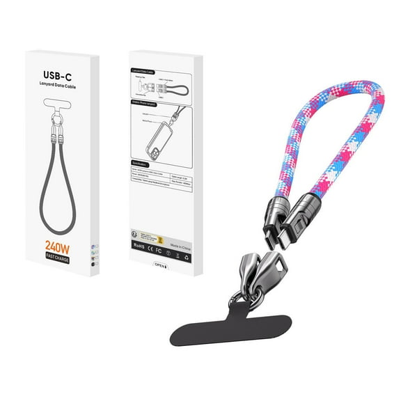 240W Bracelet Charger Lanyard | USB C to USB C Fast Charging Cable (11.8in) | Wearable Phone Strap + 5A Power Delivery | Crossbody/Wrist Tech Accessory (Size/Colour as Pictured)