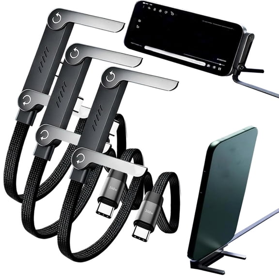 240W Braided Fast Charge Cable with Built-in Phone Stand, 2-in-1 Invisible Holder Charger Cable – 240W Fast Charging Cord with Built-in Sideways Phone Charger USB C, Side Charger Type C