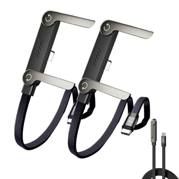 240W Braided Fast Charge Cable With Built-in Phone Stand, 2026 New 2-in-1 Invisible Holder Charger Cable Fast Charging Cord, T-Shaped Foldable 90-Degree Right Angle Charger Cord USB C Cables 2pc 65W