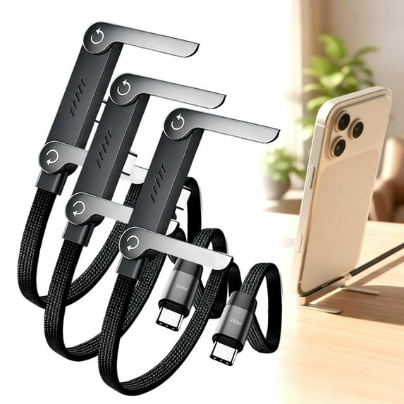 240W Braided Fast Charge Cable with Built-in Phone Stand, Invisible