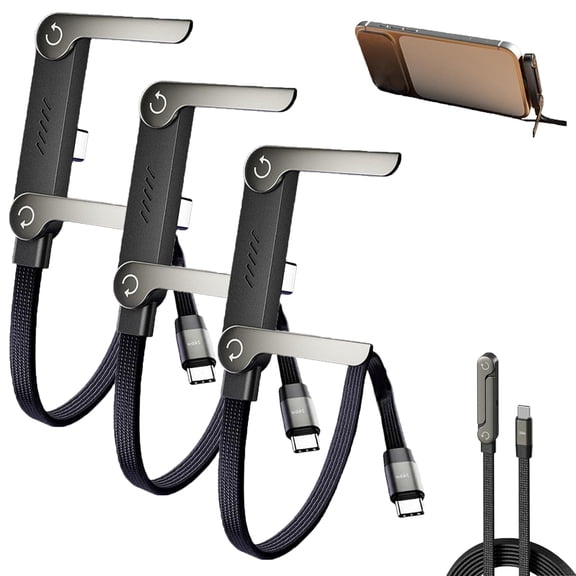 240W Braided Fast Charge Cable with Built-in Phone Stand, Sideways Phone Charger, 2-in-1 Invisible Holder Charger Cable, 2026 New Foldable Durable USB-C Cord 90 Degree Charger Cord(C to C)