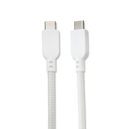 onn 6' USB-C to USB-C Cable White, Fast Charging and Data Transfer for Laptops