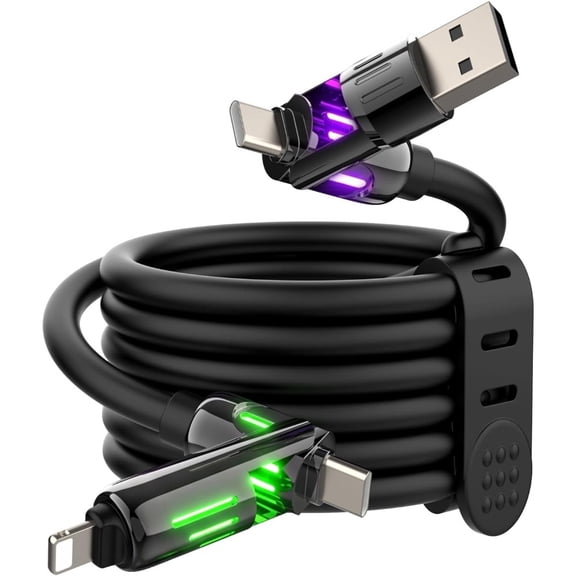 240W Fast Charging 4-in-1 Cable with RGB Breathing Light, Universal Charging Cord for iPhone & Android Devices