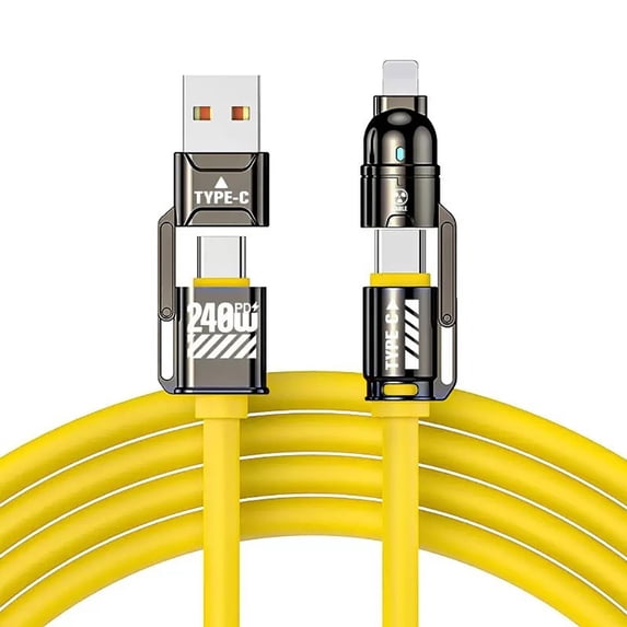 4 in 1 Charging Cable, 3.3FT USB C Cable & Data Transfer, Fast Charging for iPhone 17/16/15/14/13/12/11/10/9/8,Macbook,iPad,Samsung,Yellow