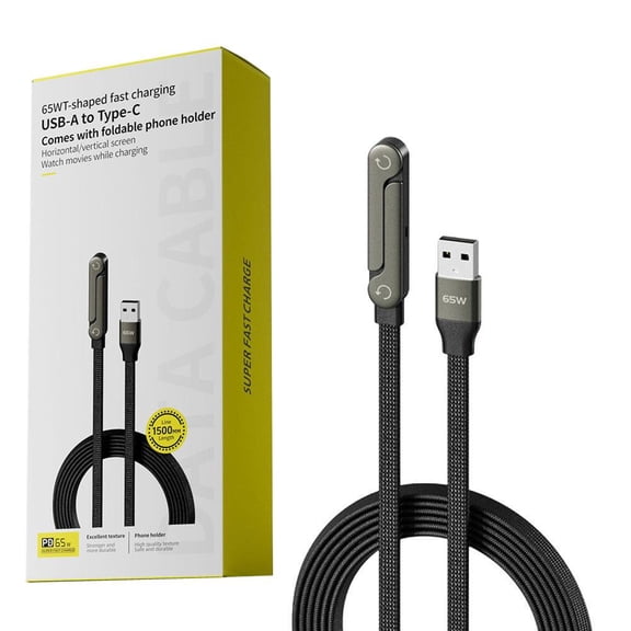 240W Folding Stand Braided Data Cable: Right-Angle Fast Charging, Multi-Angle Adjustment for Gaming and Video Watching, Zinc & Aluminum Alloy Material