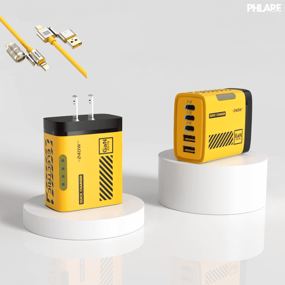 240W GaN Wall Charger 5-Port with 3-in-1 Fast Charging Cable, USB-C PD & QC 3.0 Quick Charge for iPhone 17/16/15/14/13, Samsung Galaxy S25/S24, iPad, MacBook