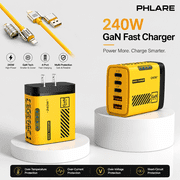 240W GaN Wall Charger 5-Port with 3-in-1 Fast Charging Cable, USB-C PD & QC 3.0 Quick Charge for iPhone 17/16/15/14/13, Samsung Galaxy S25/S24, iPad, MacBook