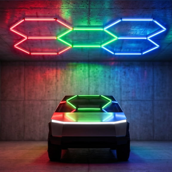 240W Hexagon Garage Lights, 5 Grid RGB Hexagon LED Lights with Music Sync Mode, App & Remote Control, Multi-Color Honeycomb Light for Gaming Room, Gym, Garage