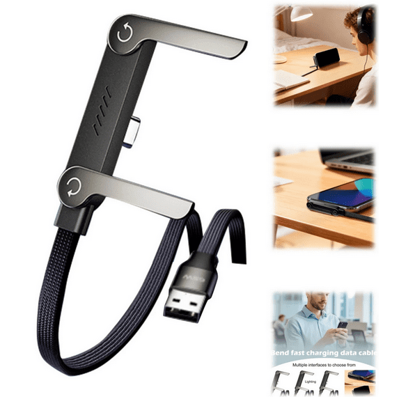 240W Invisible Holder Charger Cable – 2-in-1 Fast Charging Cord with Built-in Stand, 1.5m for Smartphones, Tablets & Gaming (30W TypeC-Lighting)