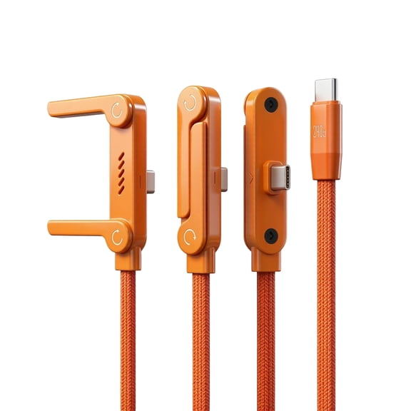 240W Super Fast Charging Cable with 360 Invisible Stand, Detachable 2 in 1 Charger Cord & Phone Holders for Gaming Office Car Travel, Zinc Alloy Type-C Braided Data Cable 1.5M (Cable Set Orange)