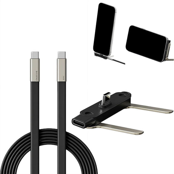 240W Super Fast Charging Cable with 360 Invisible Stand, Detachable 2-in-1 Stand Adapter, 4.9ft USB-C to USB-C,Type C to Type C for Gaming, Office, and Car Use