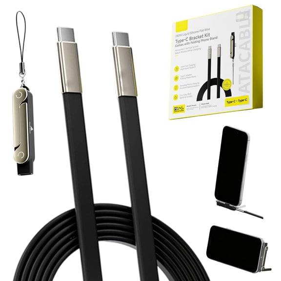 240W Super Fast Charging Cable with 360° Rotating Invisible Stand, 2-in-1 USB C to USB C & USB A Fast Charger Cord 4.9 FT Braided Phone Holder Cable for Laptop, Tablet, Gaming, Office & Desk