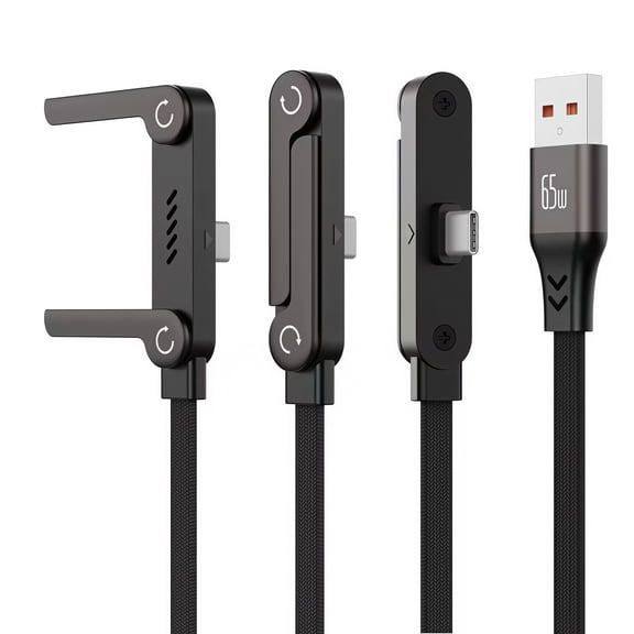 240W Super Fast Charging Cable with Foldable Stand - 90° Angled Gaming Data Cable for iPhone 15-17, Android, Samsung, iPad & Laptops - Built-in E-Marker Chip, Braided Design for Durability