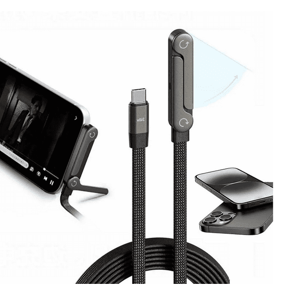 240W Super Fast Charging Cable with Stand – 2-in-1 Invisible Holder, 1.5m Type-C to Lightning Cord for Gaming, Office & Car Travel (30W TypeC-Lighting)