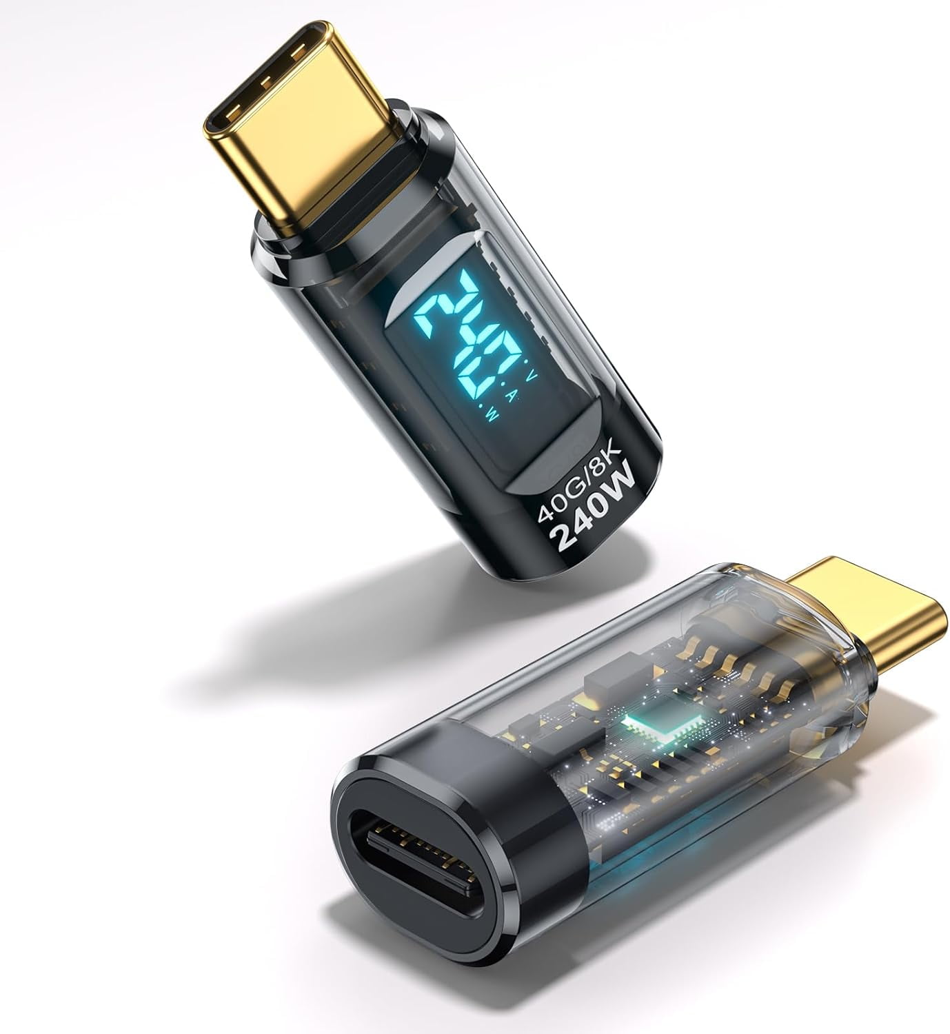 240W USB C Adapter Power Meter Tester Transparent (2 Pack) with Wattage ...