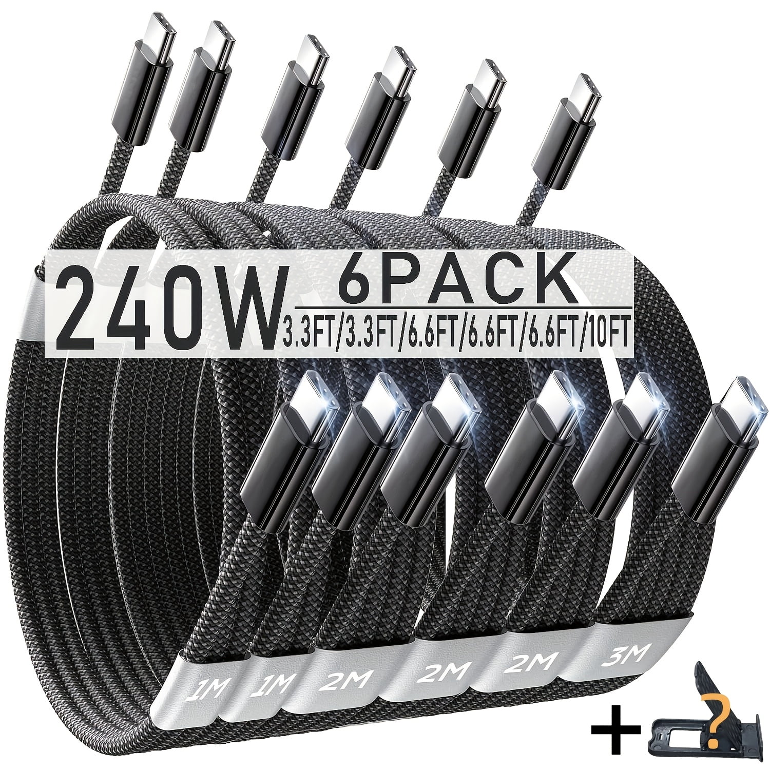 240W USB-C Cable 6-PACK, Type C to C Fast Charging Cable for iphone 17/16/15 Pro Max, Samsung Series, Perfect Gift for Halloween &