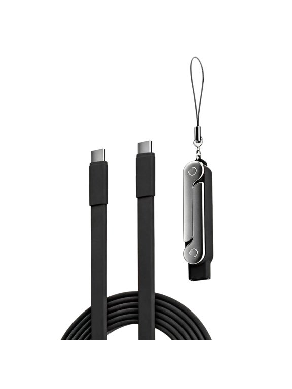 240W USB-C Cable with Foldable Stand, 1.5M / 4.9FT, 90 Degree, Black Built-In Phone Stand, Fast Charging 240W, Hands-Free Gaming, Flat Cable Design, Keychain Lanyard
