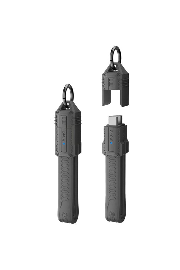 240W USB-C Cable with Portable Keychain Design, Soft Flat Cord for Fast Charging, 8K Video Output, Compatible for MacBook Pro/Air, iPhone 17Pro Max, iPad,Gray