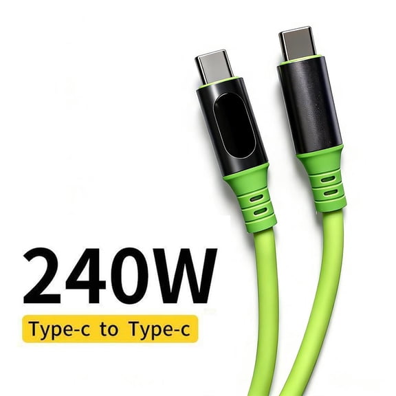 240W USB-C Charging Cable with Smart Digital Display, 1.5M Fast Charge & Data Sync Cord for Phone, Tablet, Laptop - Matcha Green