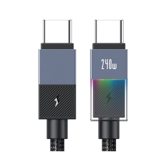 240W USB C To USB C Cable With Cool RGBs Light Indicators For Safe Fast Charging And File Syncing