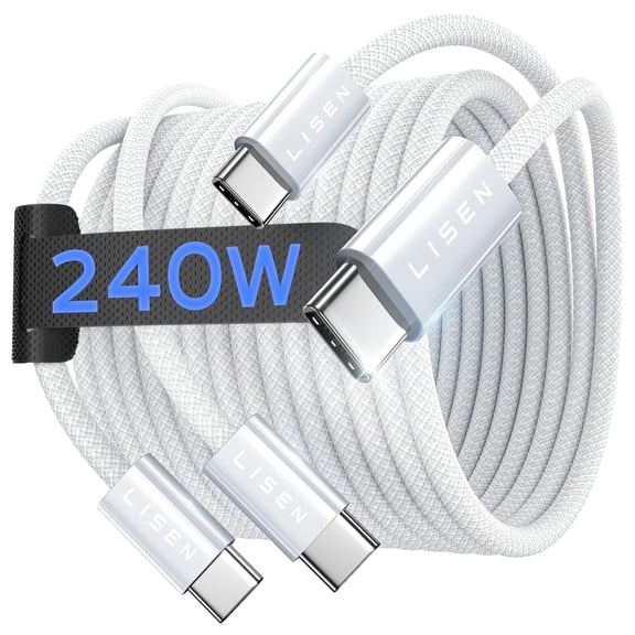 240W USB C to USB C Cable Fast Charging Computer Security Cables Type C Charger Fast Charging Cord Type C Cable for iPhone 17 16 iPad MacBook Pro Air Samsung S25,10ft+10ft/2 Pack/White