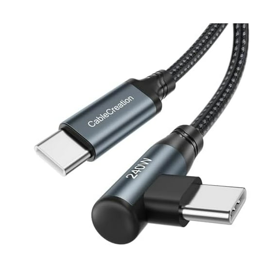 240W USB C to USB C Fast Charging Cord Right Angle, 6FT Braided Type C to C Charger Cord for iPhone 16, MacBook Pro/Air, iPad Pro/Air/Mini, Galaxy S24/S23/S22+, Compatible 140w/100w/60w