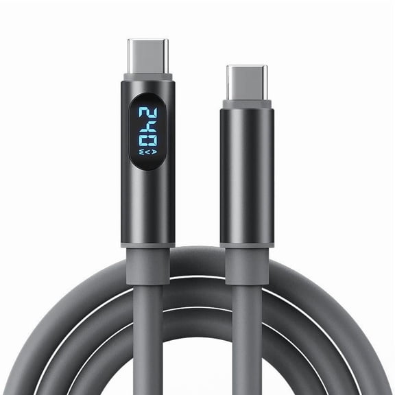 240W USB C to USB C Cable with V/A/W Display, Fast Charging Data Cable with LED Display, 480Mbps Data Transfer, Nylon Braided Type-C Cables for Phone