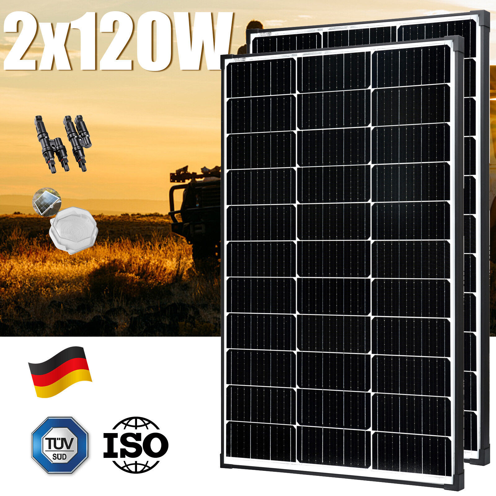 240W Watt 12V Monocrystalline Solar Panel (120W*2PCS) For RV Caravan Boat Camper