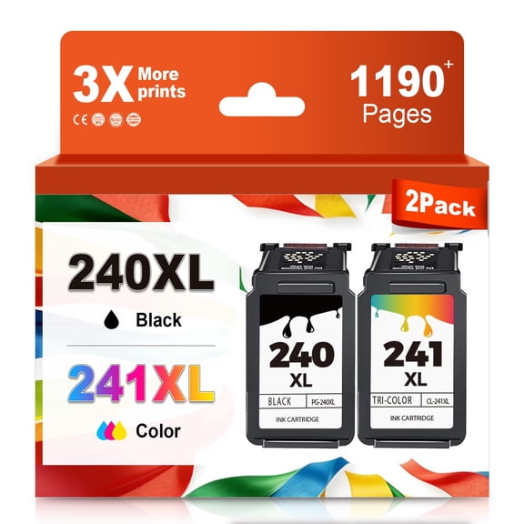 240XL 241XL Compatible Ink Cartridge Replacement for Ink 240 241 Combo PG-240 CL-241 XL for MG3620 MG3600 TS5120 TS5100 MG2120 MG3520 MX472 MX452 MX512 Printer(Black, Tri-Color,2 Pack)