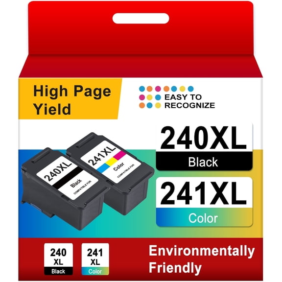 240XL 241XL Ink Cartridge Compatible for Canon Ink 240 and 241 for Pixma MG3620 MG3600 Printer (Black+Tri-Color)